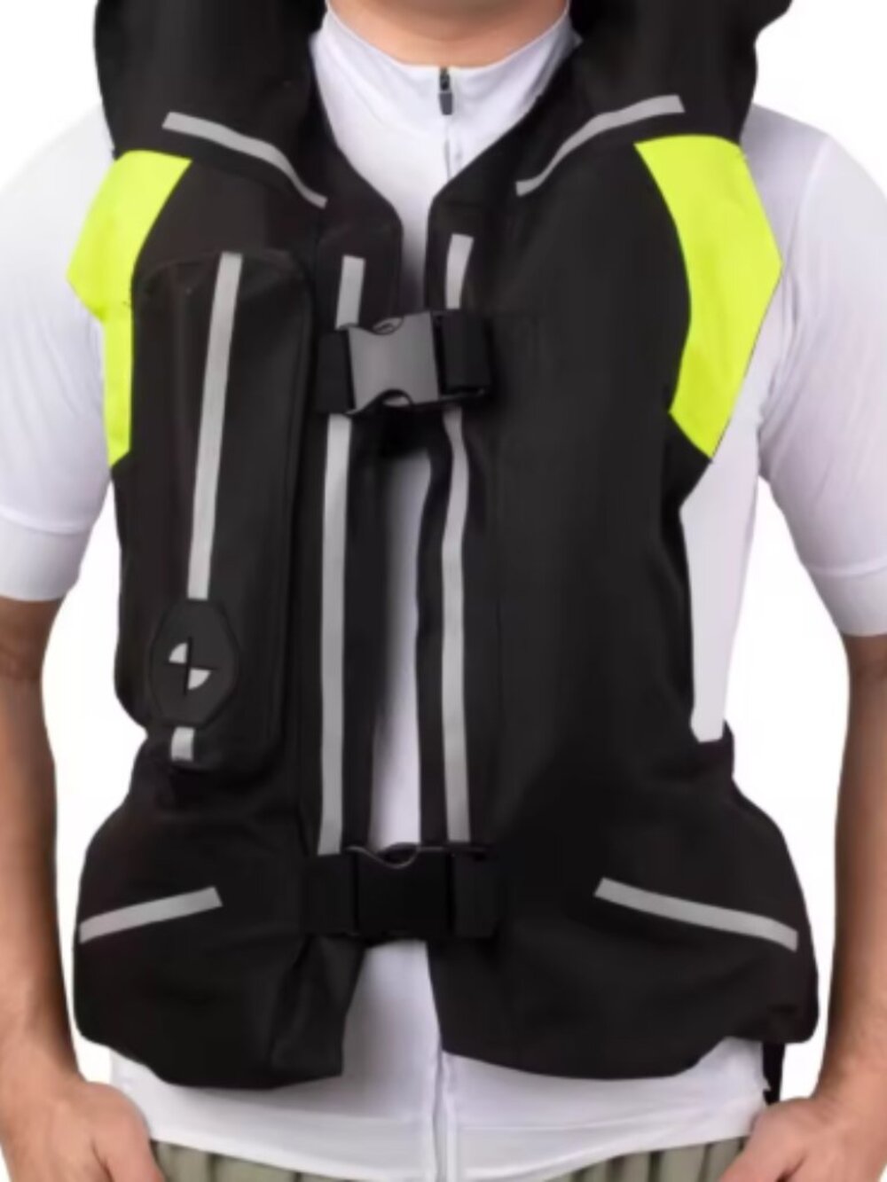Mens Protective Motorcycle Air Bag Vest Size XL Black Green Safety Reflective - Picture 1 of 6